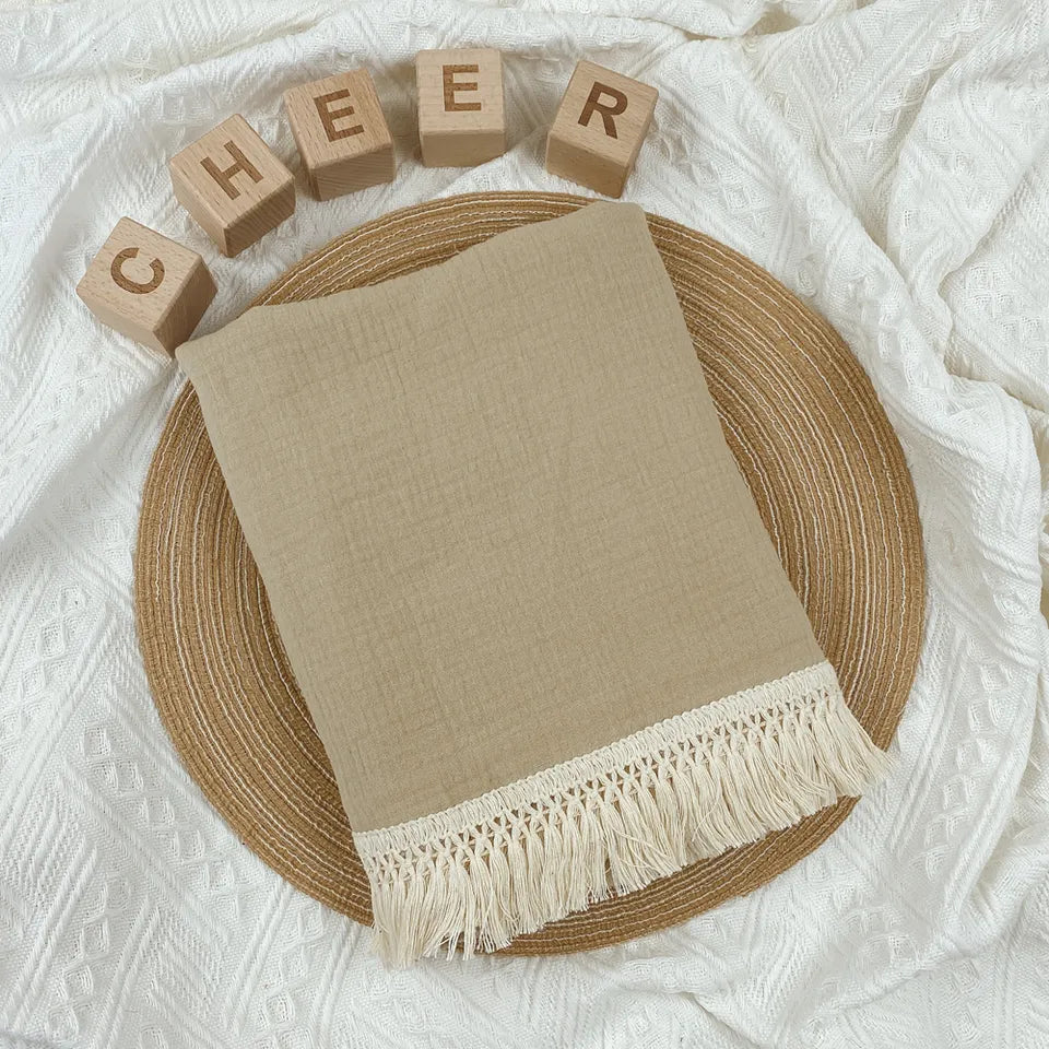 Muslin Swaddle Fringe Blanket