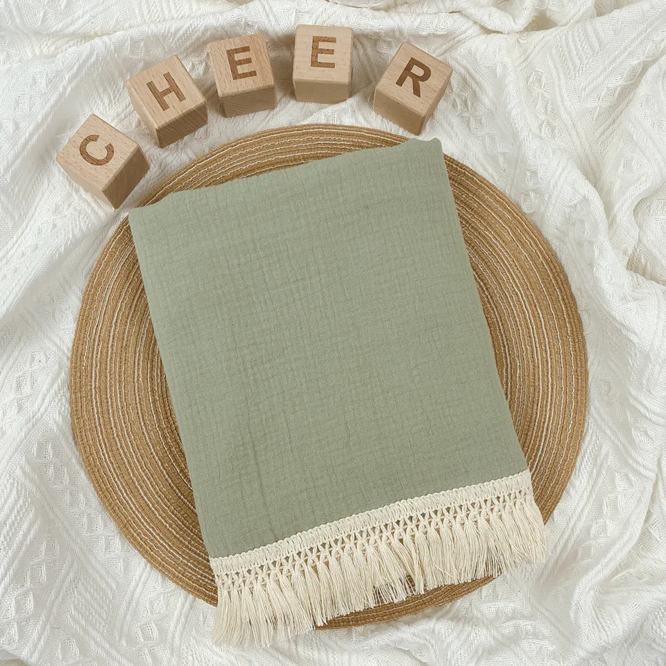 Muslin Swaddle Fringe Blanket