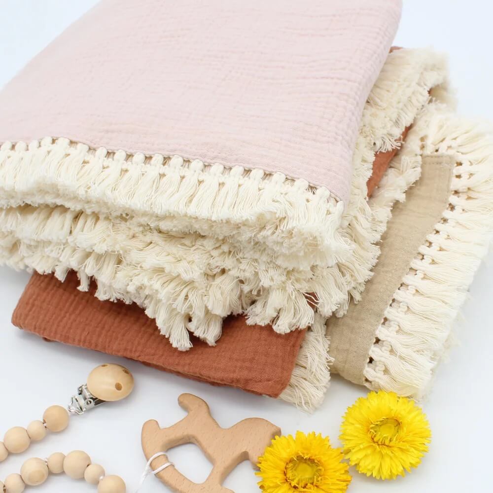 Muslin Swaddle Fringe Blanket