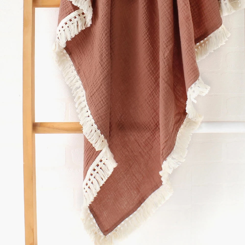 Muslin Swaddle Fringe Blanket