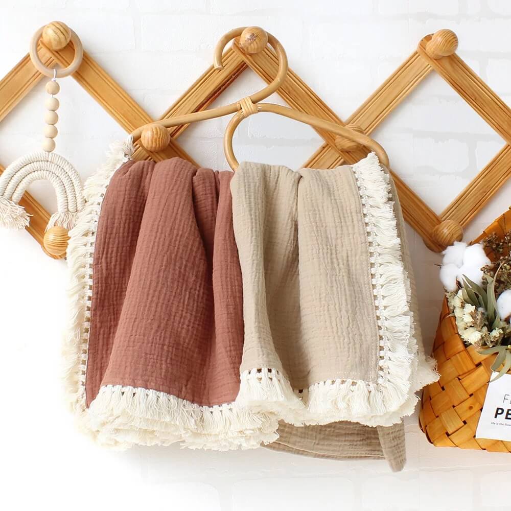 Muslin Swaddle Fringe Blanket