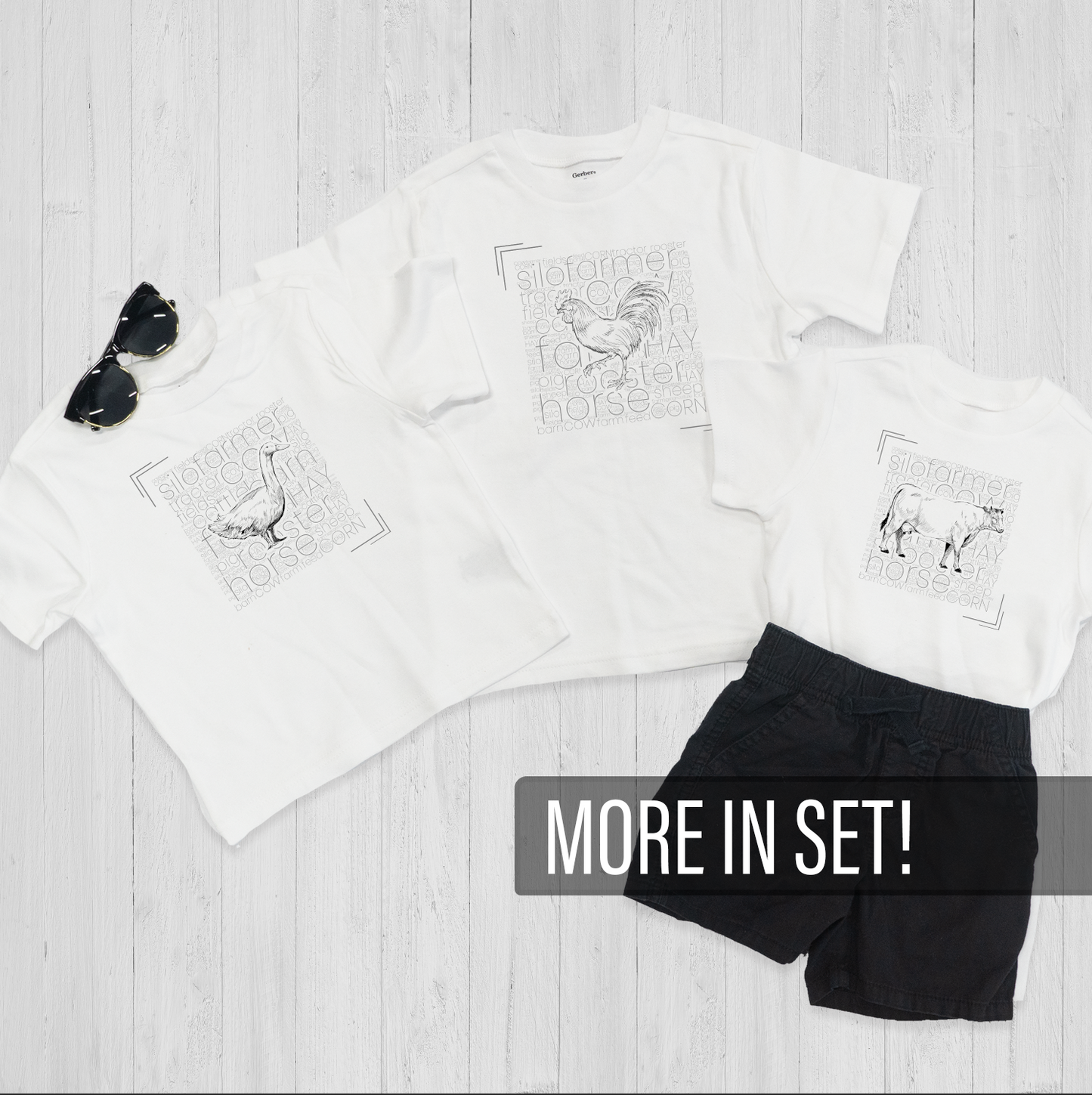 Black and White Sketched Farm Animal Bodysuit and Tee Collection