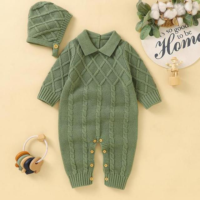 Knitted Collared Jumpsuit with Bonnet
