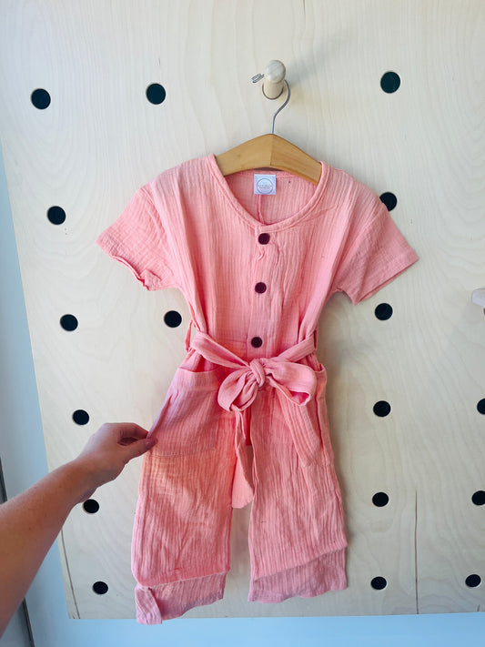 Pink Muslin Jumpsuit With Belt