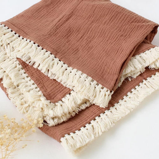 Muslin Swaddle Fringe Blanket